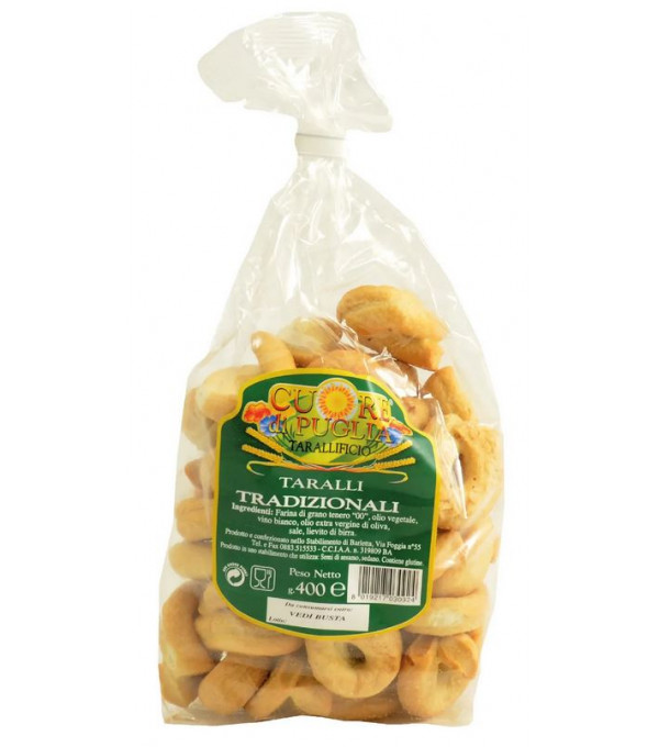 Achat en ligne TARALLI TRADITIONNEL SACHET 400G CUORE DI PUGLIA sur cash-alimentaire.com