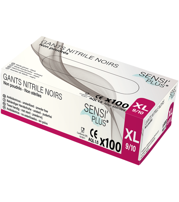 Gants nitrile noir taille XL boîte de 100 non poudrés – Global Hygiène