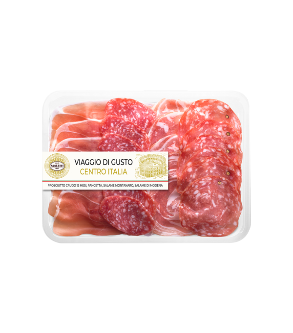 Assortiment charcuterie italienne Maletti 140g – jambon cru, salame, pancetta tranchés