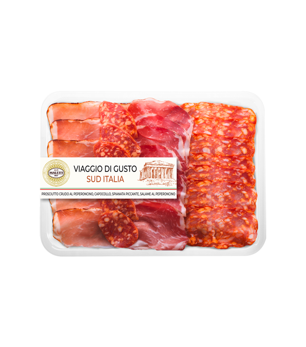 Assortiment charcuterie italienne piquante Maletti 140g – jambon au piment, capocollo, salame