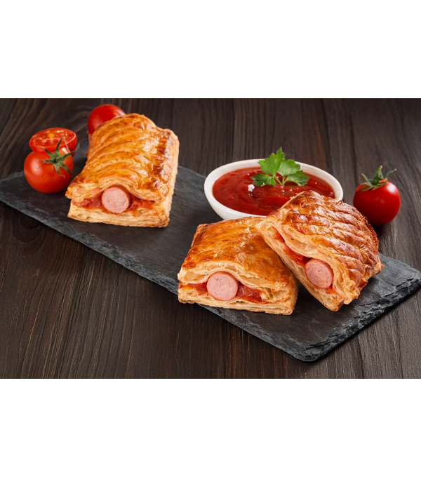 Feuilletés hot dog ketchup surgelés 70g x60 – snack feuilleté prêt à cuire
