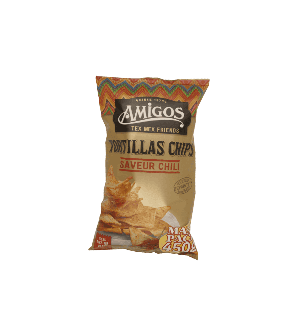TORTILLAS CHIPS DE MAIS GOUT CHILI SACHET 450GR TORTILLAS CHIPS DE MAIS GOUT CHILI SACHET 450GR