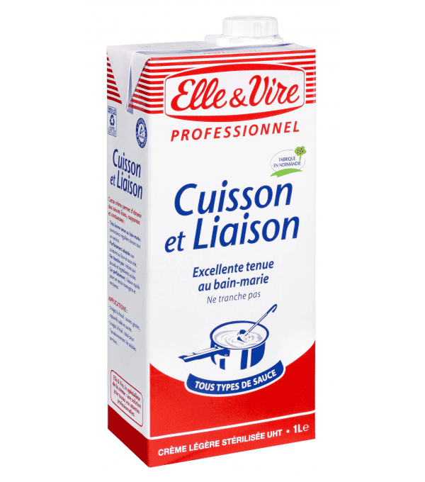 Crème liquide légère UHT 12% Elle & Vire 1L x6 – cuisson et liaison