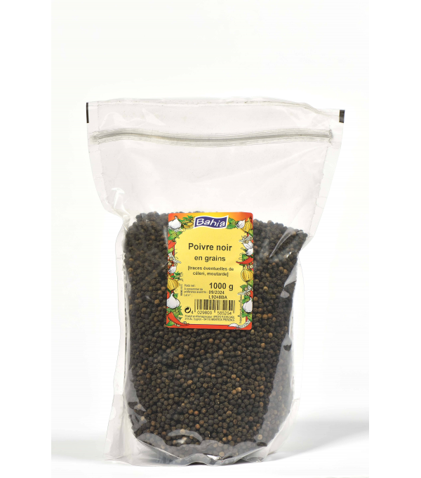 Poivre noir en grains de Madagascar 200 gr  Agriculture durable Sachet  kraft refermable.